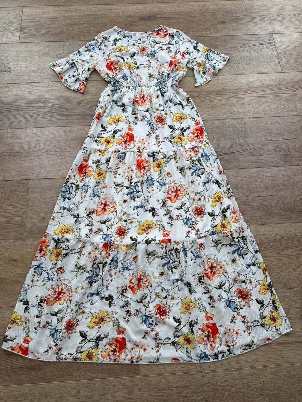 Roolee Floral Tiered Maxi Dress Belted White Boho Lined Size Small - Picture 7 of 13